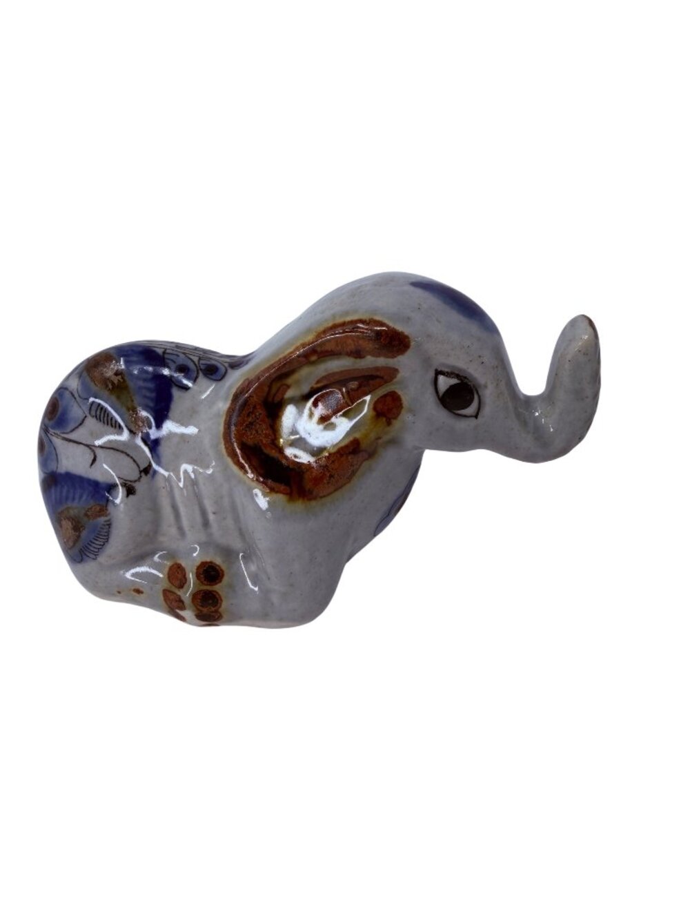 Vintage Mexican Tonala Pottery‎ Elephant Figurine Hand Painted 1980s